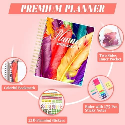 Planner 2026-2027, Large 18 Months Academic Daily Weekly Monthly Planner Yearly Agenda Jan. 2026–June. 2027, 7.9" x 9.8", Page Tabs, Separator Page, Pocket Folder, Bookmark, Stickers, Sticky Note Set