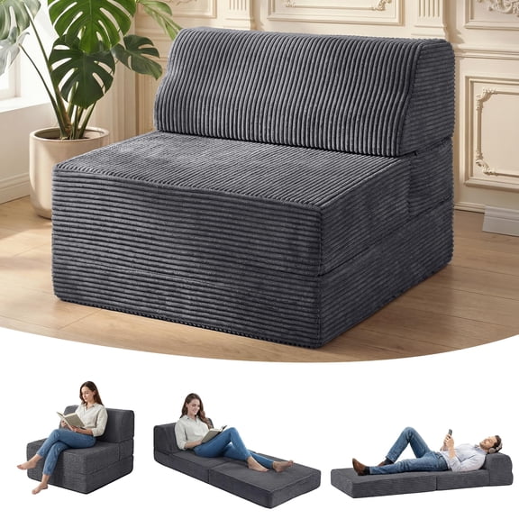 Folding Sofa Bed With Pillow, Memory Foam Fold Out Chair Sleeper Couch With Washable Cover, Convertible Floor Futon Recliner Lounger For Living Room Dorm Apartment, Modern Style, Gray