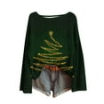 thumbnail image 5 of Women’s Floral Printed Christmas Sweater Long Sleeve Crewneck Oversized Knit Pullover Loose Casual Top with Cute Xmas Tree Design for Cozy Holiday and Fall Wear, 5 of 5