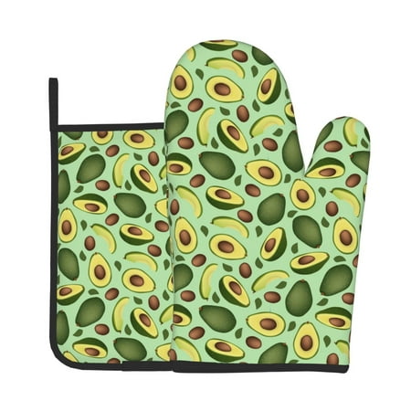 

Xecao Avocado With Seeds Pattern Oven Mitts and Pot Holders Sets Heat Resistant Silicone Oven Mittens Extra Thicken Long Kitchen Cotton Oven Glove for Cooking