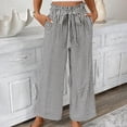 thumbnail image 4 of Casual Pants for Women Striped Elastic Drawstring Waist Straight Wide Leg Pants with Pockets, 4 of 5