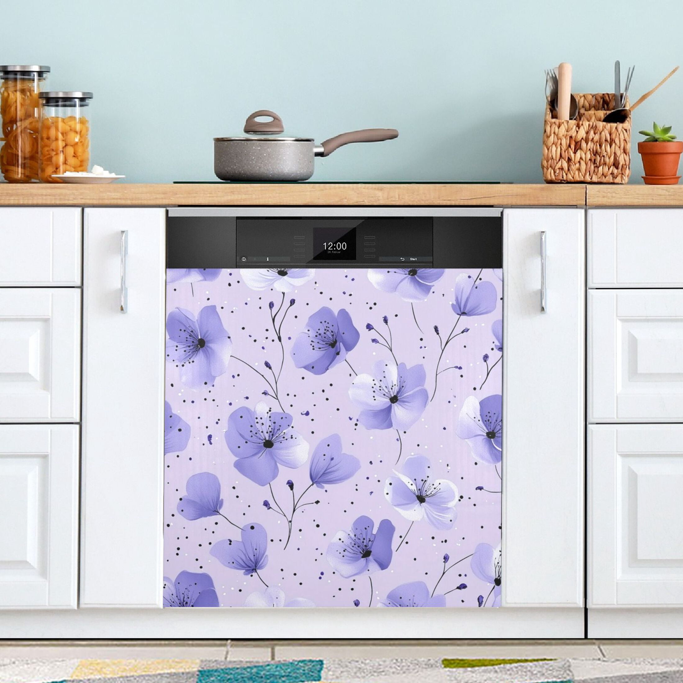 Dishwasher Magnetic Sticker 23x26 Inch Refrigerator Magnetic Sticker Washing Machine Magnetic Sticker Kitchen Panel Magnetic Sticker Home Decor Colorful Blue Flower