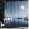 thumbnail image 3 of Ambesonne Boats Shower Curtain, Calm Marina at Night Moon, 69"Wx70"L, Slate Blue White, 3 of 4