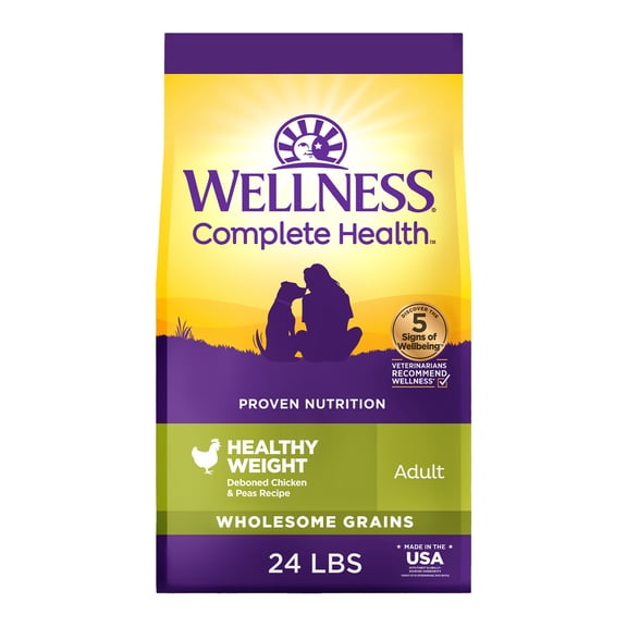 Wellness Complete Health Dry Dog Food, Wholesome Grains, Natural, Healthy Weight Chicken & Peas Recipe, (24-Pound Bag)