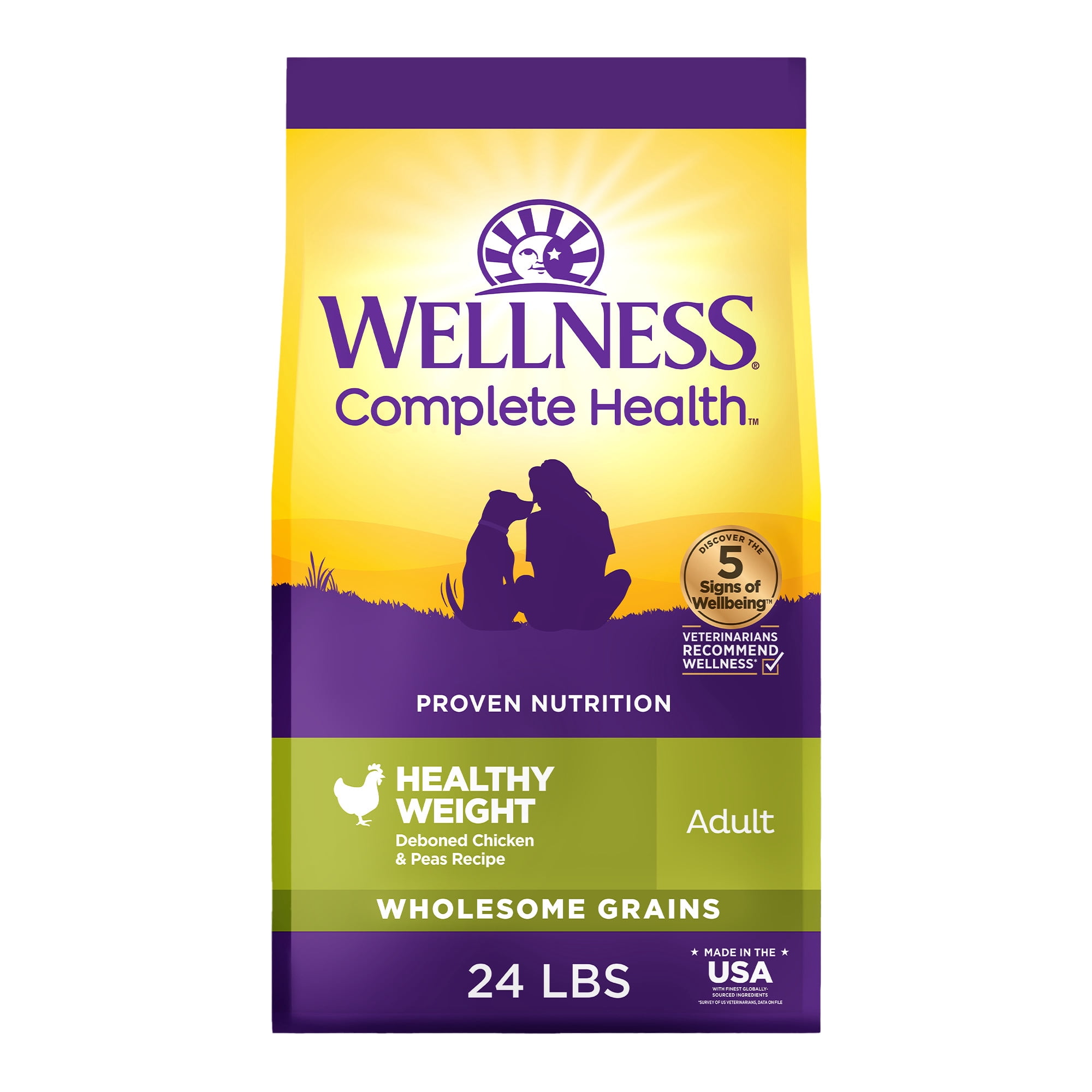 Wellness Complete Health Dry Dog Food, Wholesome Grains, Natural, Healthy Weight Chicken & Peas Recipe, (24-Pound Bag)