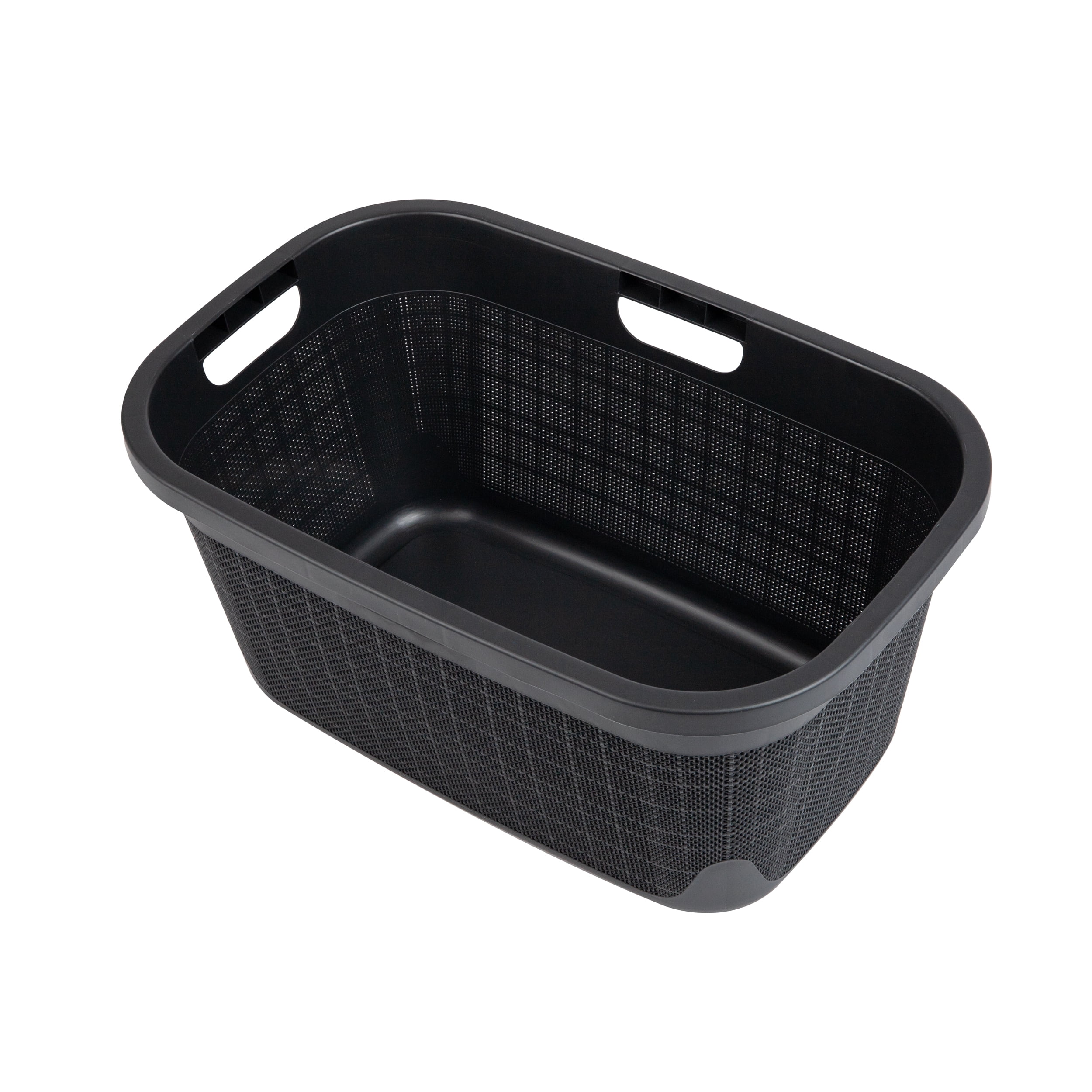Mind Reader 40L Laundry Basket, Clothes Hamper, Linen Design, 23.25”L x 15.25”W x 11”H, Black