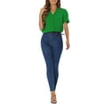 thumbnail image 2 of INSPIRE CHIC Women's Summer V Neck Short Sleeve Solid Color Office Blouse Top S Green, 2 of 6