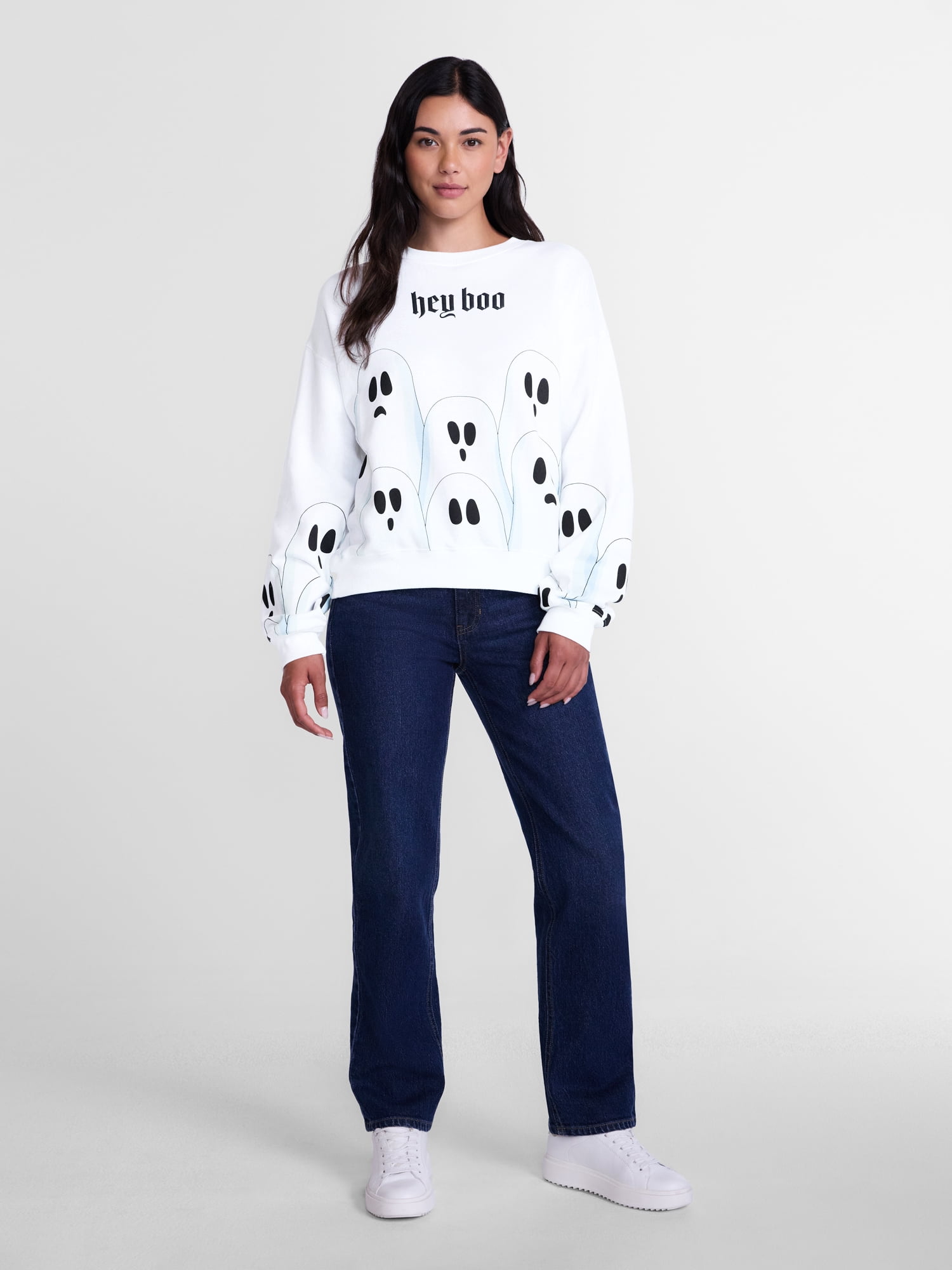 Halloween Women's Hey Boo Graphic Sweatshirt with Long Sleeves, Sizes XXS-XXL