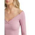 thumbnail image 4 of Women's Spring Fitted Crop Tops Long Sleeve V Neck Ribbed Knit Ruffle Slim T-shirt, 4 of 6