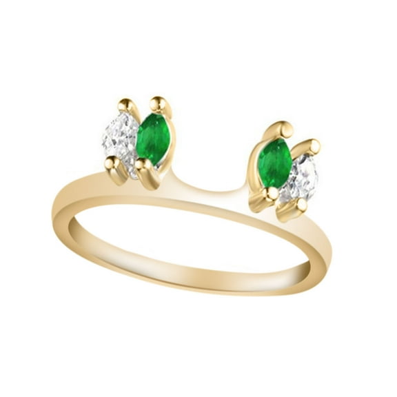 White Natural Diamond & Emerald Enhancer Guard Wrap Wedding Ring in 14k Yellow Gold Over Sterling Silver (1/6 Cttw)