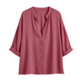 thumbnail image 7 of Only Moment Button Down Shirts for Women 3/4 Sleeve V Neck Linen Casual Loose Long Sleeve Solid Lapel Long Blouses Tops with Pockets Hot Pink,S, 7 of 7