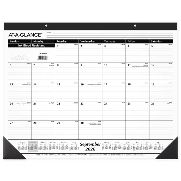 AT-A-GLANCE Academic 2026-2027 Monthly Desk Pad Calendar Standard 21 34 x 17 -