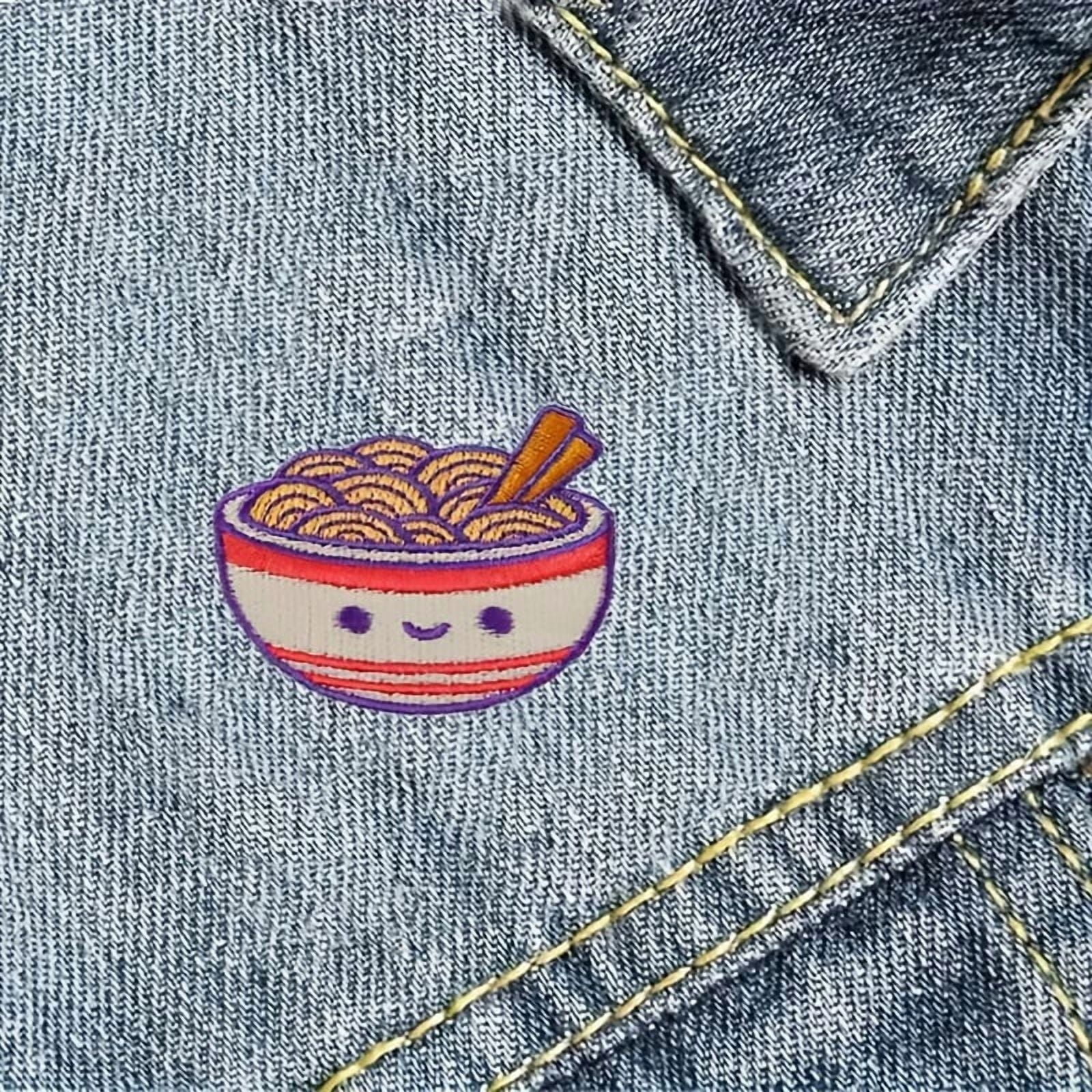 Set of 2 Noodle-Themed Iron-On Patches for Clothing, Embroidered Appliqués for Jackets, T-Shirts, Bags, and Hats