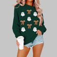 thumbnail image 2 of Peichun Women's Oversized Halloween Sweatshirts Colorful Sequin Ghost and Bow Graphic Crew Neck Pullover Tops Vintage Print Drop Shoulder Loose Cozy Fall Winter Hoodless Sweatshirt 3-Dark Green XXL, 2 of 4