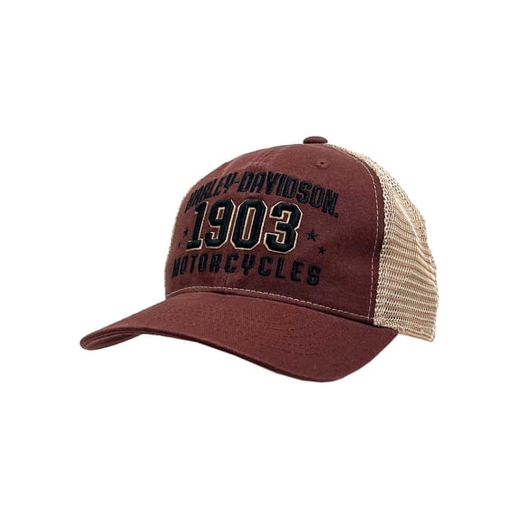 Harley-Davidson Men's Greased 1903 Adjustable Snapback Mesh Trucker Hat - Rust, Harley Davidson
