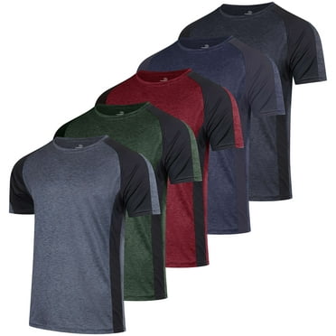 Real Essentials 5 Pack: Men’s Dry-Fit Moisture Wicking Active Athletic Performance Crew T-Shirt