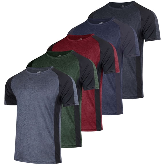 Real Essentials 5 Pack: Men’s Dry-Fit Moisture Wicking Active Athletic Performance Crew T-Shirt