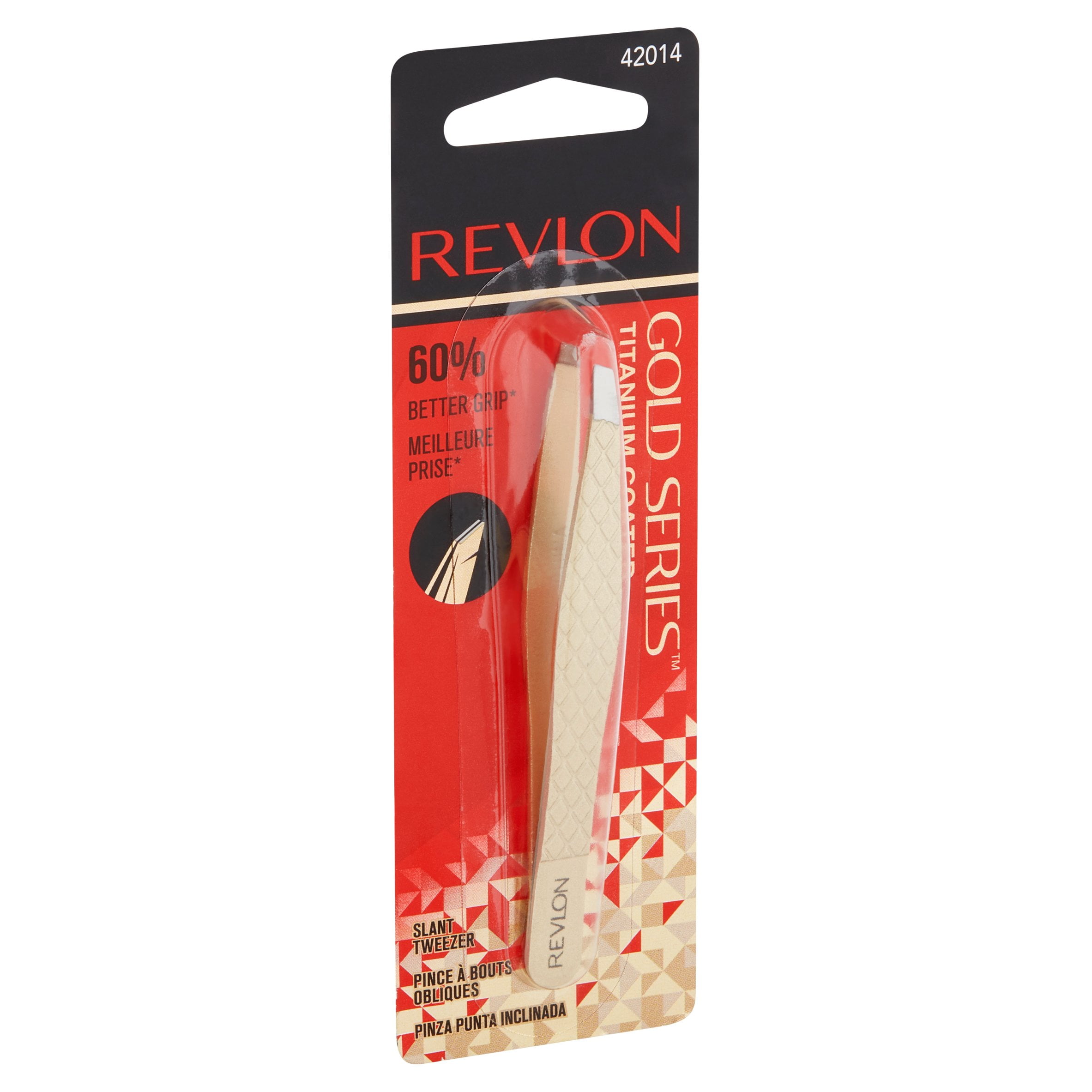Revlon Gold Series Slant Tip Tweezer, Tips Coated with Diamond Particles for Maximum Gripping Power