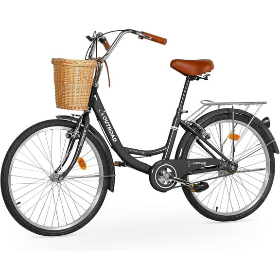 Marknig Cruiser Bike, 26 inch Beach & City Cruiser Bicycle for Adult Men and Women with Carbon Steel Frame and Rear Rack/Basket,Black