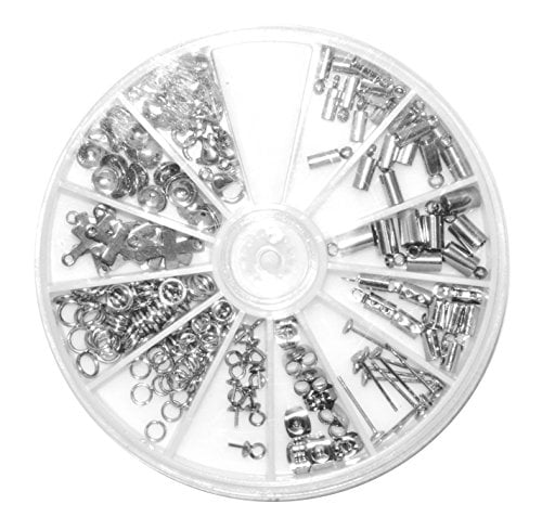 Mandala Crafts Stainless Steel Kumihimo Cord End Cap, Clasp, Ribbon Clamp, Bail Jewelry Finding Supplies Starter Kit (Endcaps, Bail Pegs, Earring Posts, Charms, Bead Caps)