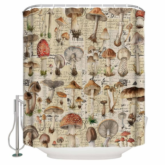 60x72 Inch Shower Curtains for Bathroom Mushroom Fabric Bath Curtain Decor Pastoral Summer Botanical Watercolor Rustic Waterproof Restroom Curtains Shower Set Accessories with 12 Hooks 60 Inch