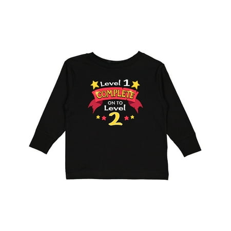 

Inktastic Level 1 Complete on to Level 2 2nd Birthday Level Up Gift Toddler Boy or Toddler Girl Long Sleeve T-Shirt