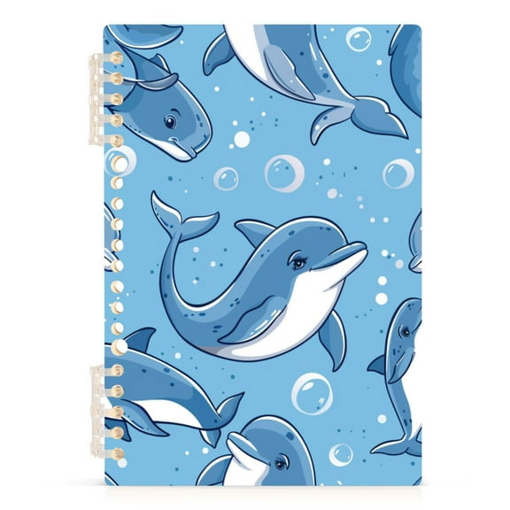 Cartoon Cute Dolphins Spiral Journal Notebook College Ruled Notebook 8.3" x 5.7" A5 Lined Thick Paper Page