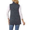 thumbnail image 3 of Women's Long Puffer Vest Stand Collar Sleeveless Puffy Jackets Lightweight Gilet Quilted Warm Coat L Dark Blue, 3 of 6