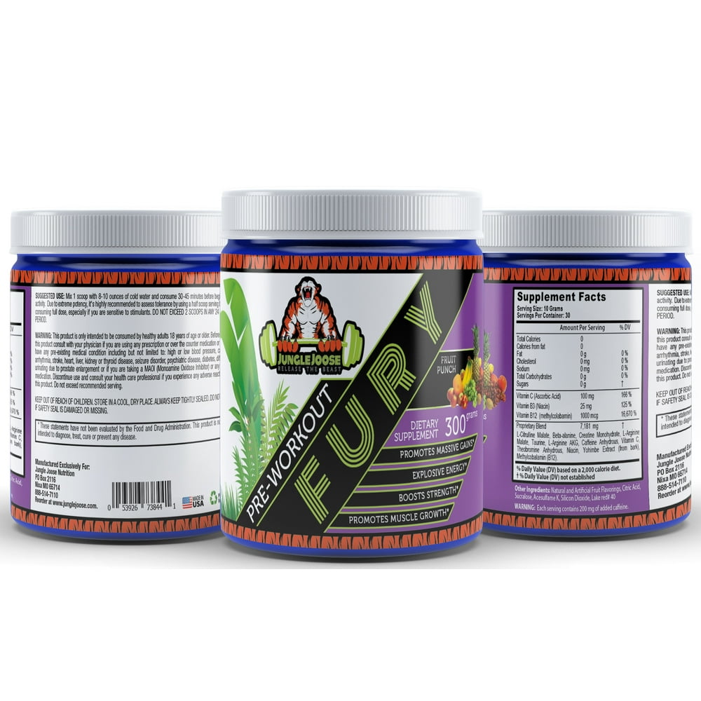 Jungle Joose FURY PreWorkout 300 Grams 30 Servings Creatine Caffeine