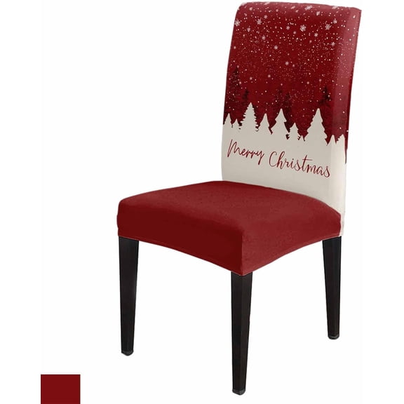 Stretch Dining Chair Covers Set of 6, Merry Christmas Tree Abstract Winter Snowflakes Red Vintage Removable Dining Chair Protector Slipcovers for Kitchen Party Restaurant