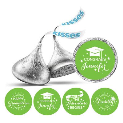 Darling Souvenir 190 Pcs Graduation Theme Custom Stickers for chocolate Candy Labels-Light Green