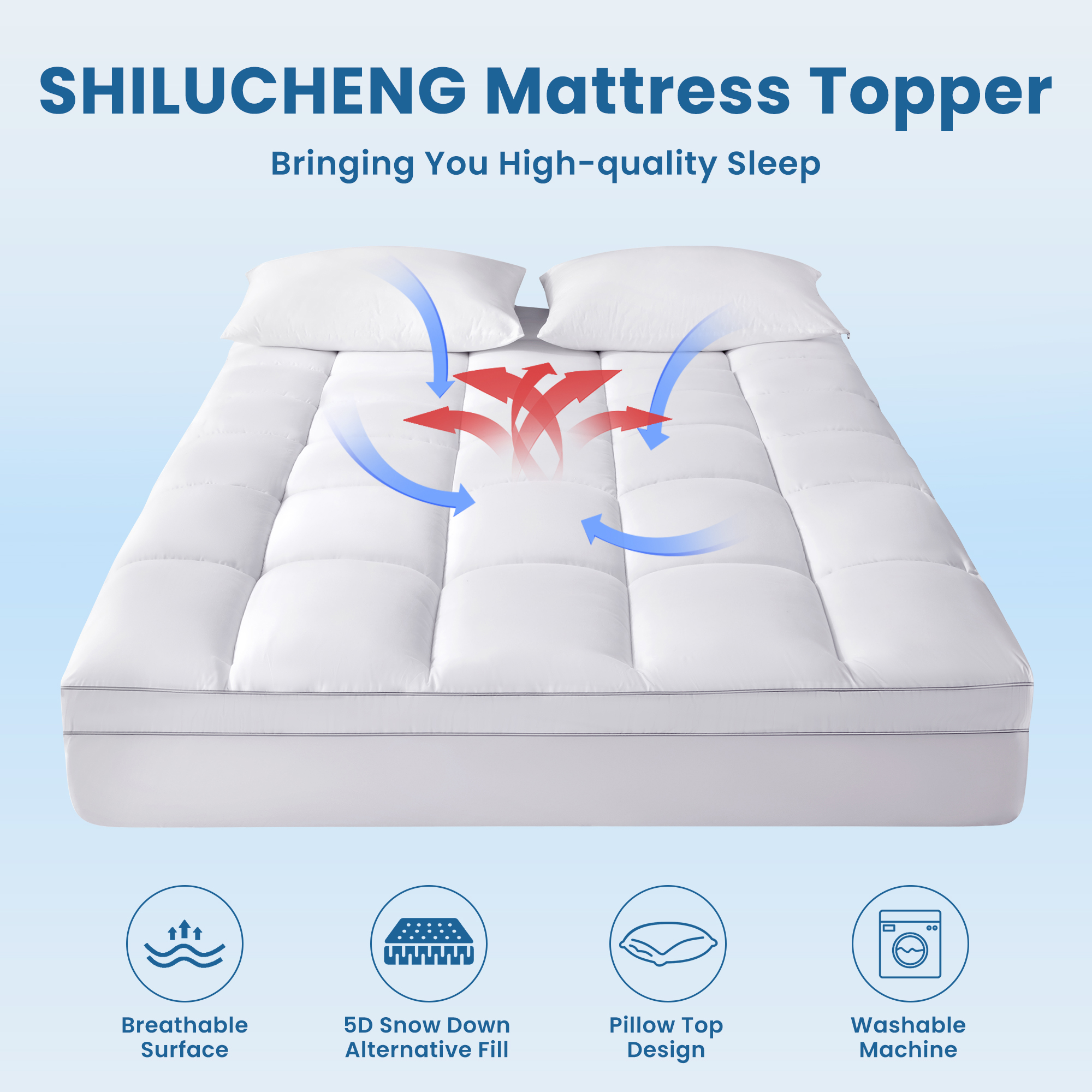 Shilucheng Queen Mattress Topper, Extra Thick Cooling Mattress Pad ...