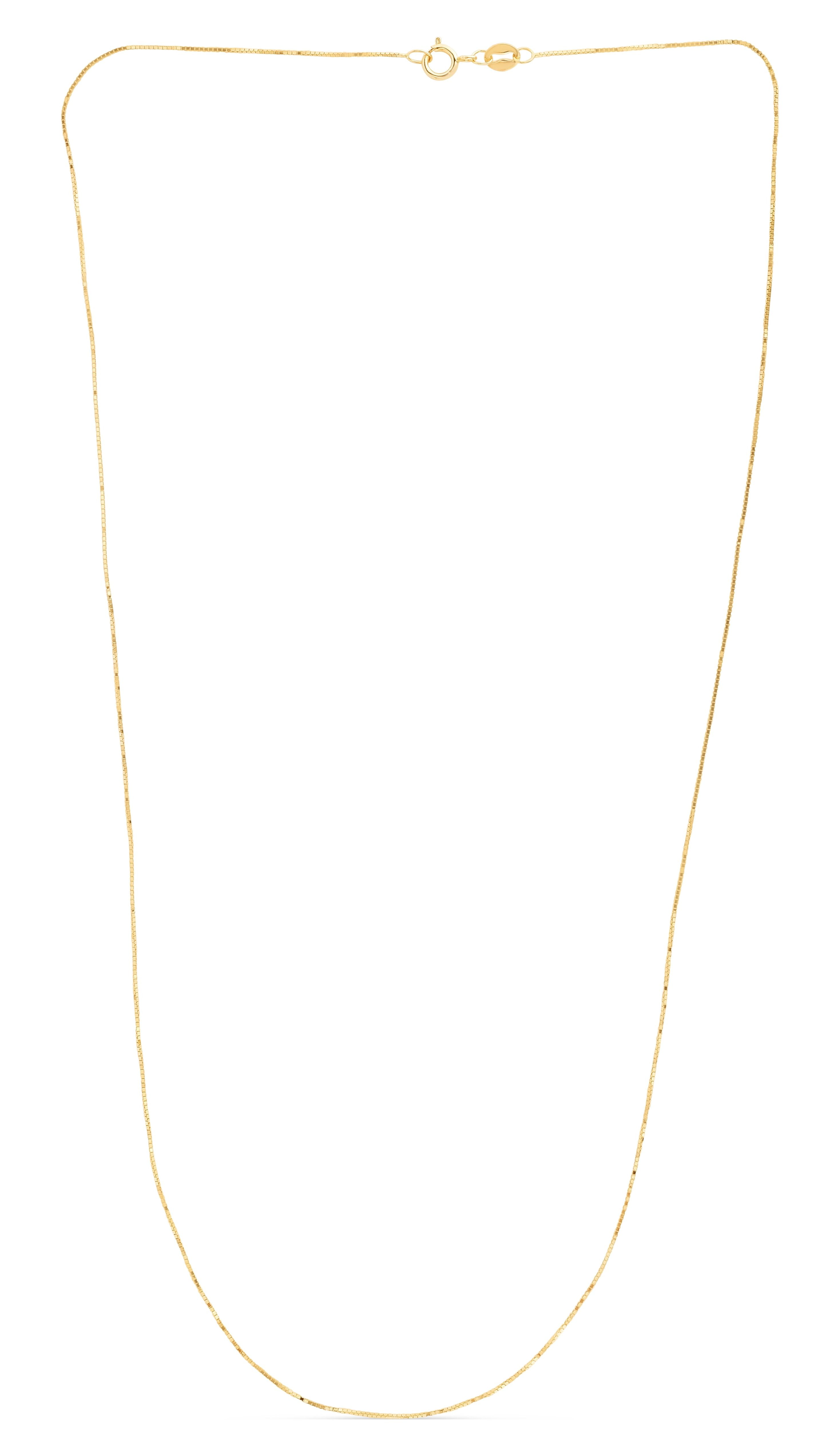 14k Yellow Gold 0.6mm Shiny Classic Box Chain Necklace with Spring Ring Clasp, 16