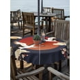 thumbnail image 2 of Outdoor Tablecloth with Umbrella Hole for Patio/Picnic/Party/Camping, Japanese Style Waterproof Table Cloth Round Cover Washable, Modern Cranes Cherry Flower Wave Red Blue (Dia 60"), 2 of 8