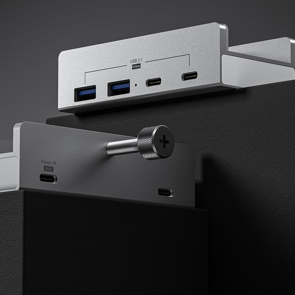 Aluminum Type C 4 Port USB 3.1 Hubs Phone Holder Power Adapter Splitter 10Gbps USB C Docking Hubs Aluminum Clamp Dock