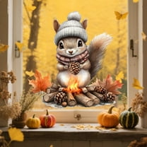 Fall Window Decals Squirrel Window Stickers, 1 Pack 11.5 Inch Fall Thanksgiving Reusable Removable Static Cling Stickers for Living Room Kitchen Entryway