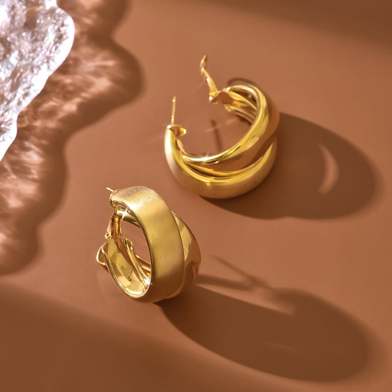 Chunky Gold Round Earrings For Women – Lightweight Hypoallergenic Alloy, Teardrop Shape, Vintage Geometric Statement Earrings (1.26" X 0.94")