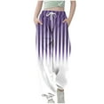 thumbnail image 2 of SGFCWSX Jogger Pants for Girls Elastic Waist Drawstring Fashion Print Stripe Tapered Leg Soft Sweatpants Purple Size 5-6 Years, 2 of 5