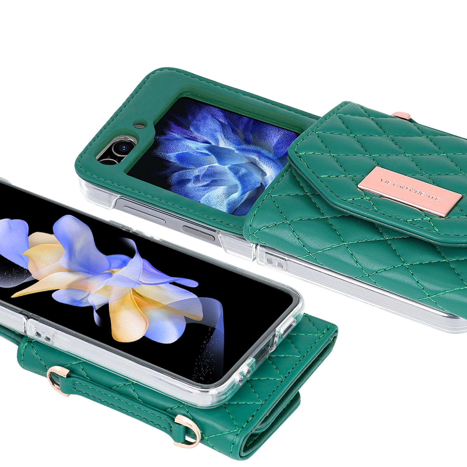 for Samsung Galaxy Z Flip 6 Case with Card Slots, [Crossbody Strap] [RFID Blocking] Women Girls PU Leather Wallet Case Lanyard Crossbody Bag Phone Case for Samsung Galaxy Z Flip 6,Green