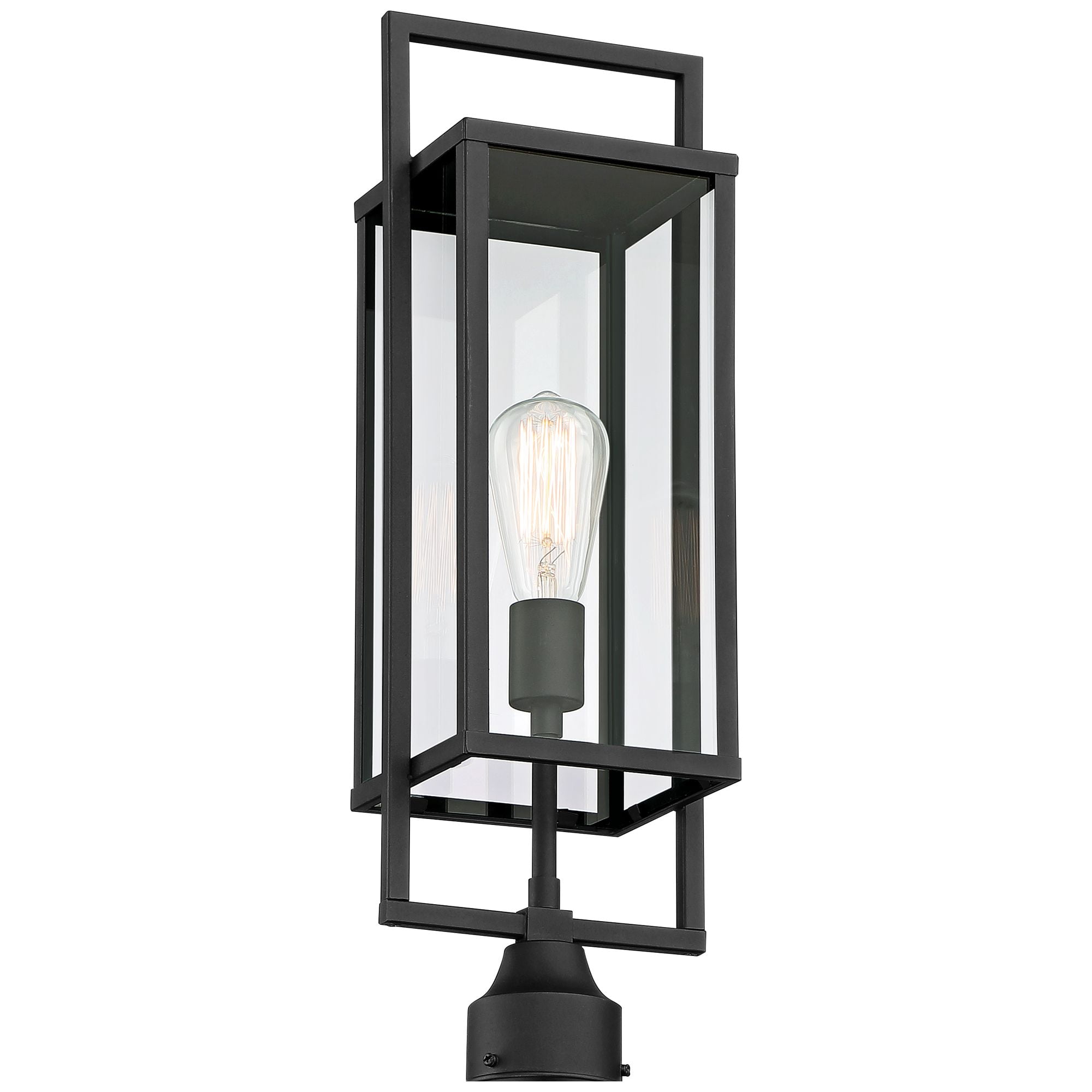 Possini Euro Design Jericho 22" High Modern Outdoor Post Light Fixture Pole Porch with Pier Mount Adapter Black Metal Glass Shade
