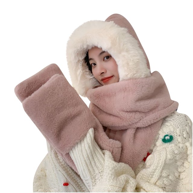 Mujeres moda Casua sombrero guantes bufanda un cálido y grueso traje de tres piezas de felpa protección contra el frío Fridja nalpqowj25264
