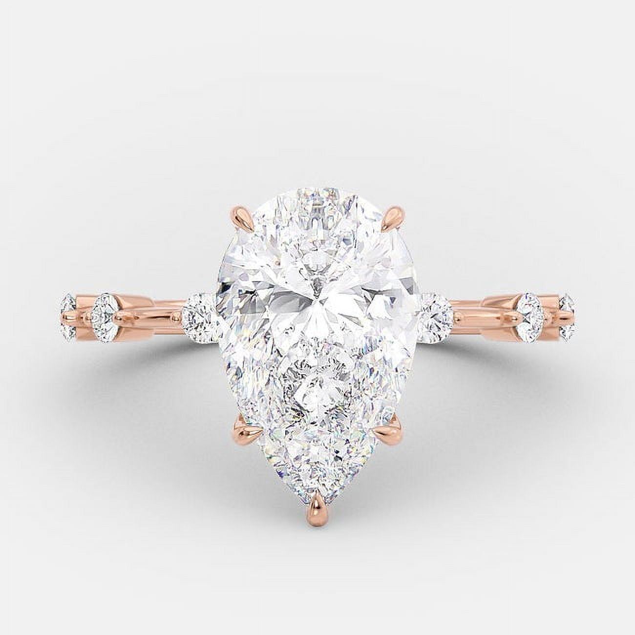 solitaire jewels 3CT Pear Moissanite Pave Diatance Diamond Solitaire Engagement Ring For Women, 14K Rose Gold