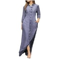 thumbnail image 4 of QLEICOM Women's Casual Turn-down Collar Shirt Dresses Long Sleeve Button Down Long Dress Bohemian Floral Mid Waist Dress with Pockets Summer Beachwear Temperament Maxi Dress Blue XXL, 4 of 5