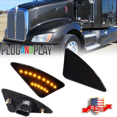 GTINTHEBOX For Kenworth T660 T170 T270 2008-2021 Amber LED Side Marker Turn Signal Lights