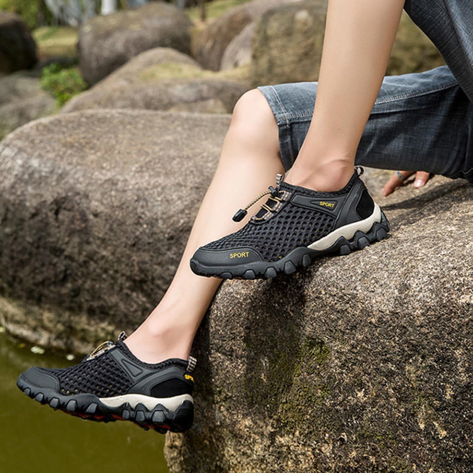 Mens Quick-Dry Breathable Water Shoes Lightweight Non-Slip Aqua Socks for Beach Fishing Kayaking Hiking Black,Size 8.5