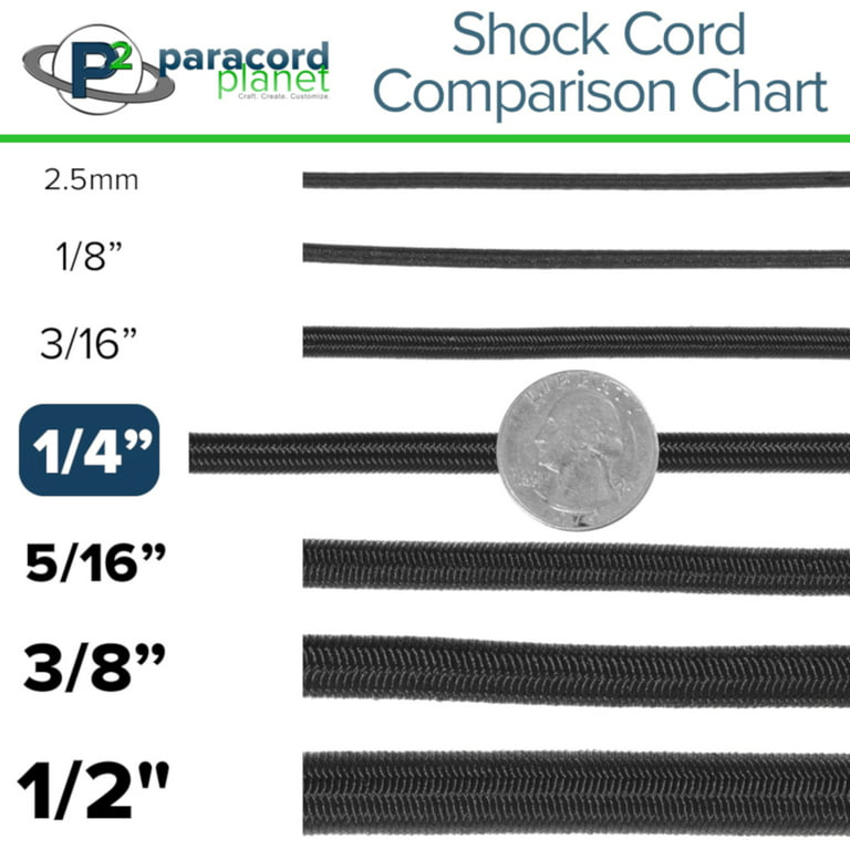 Paracord Planet 1/4 inch Elastic Bungee Shock Cord - 10, 25, 50, 100 and 1000 Foot Lengths - Various Colors, Multi-Color