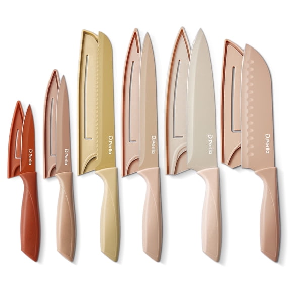 Knife Set, 12 PCS Kitchen Knife Set, Stainless Steel Kitchen Knives with Blade Guard, Multicolor