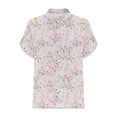 thumbnail image 3 of Womens Tops Summer Casual Blouses Floral Print Short Sleeve Half Button V Neck Shirts Beige,M, 3 of 5