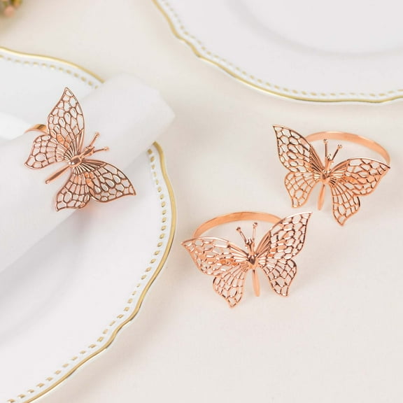 Efavormart 4 Pack | Metallic Blush Rose Gold Laser Cut Butterfly Napkin Rings, Decorative Cloth Napkin Holders
