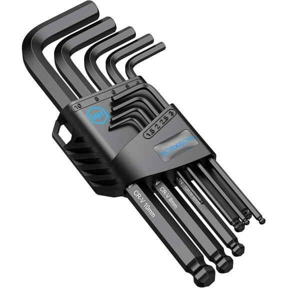 VORXEON 9PCS Allen Wrench Hex Key Set 1.5mm-10mm, Metric Long Ball End Allen Key Set L-Key with Visible Coding for Bike Motorcycle Repair Furniture Assembly Household DIY